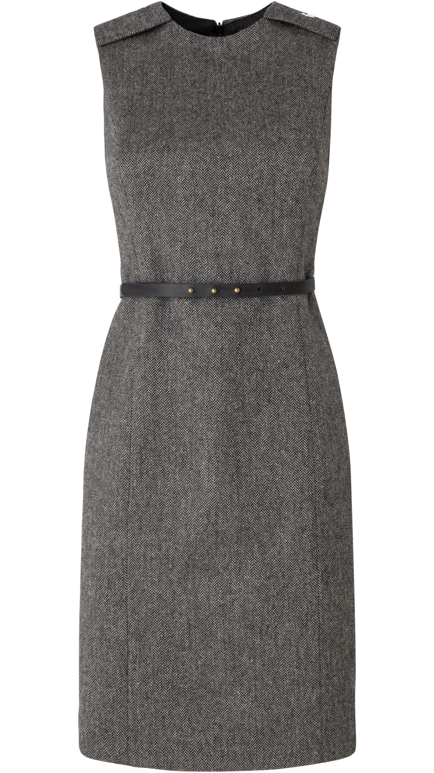 VESTIDO EN ESPIGA DE LANA RECICLADA CON CINTURÓN