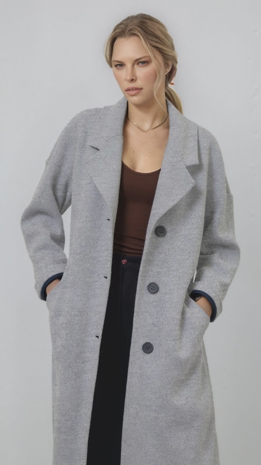 Abrigo largo midi en lana reciclada RCS de estilo elegante