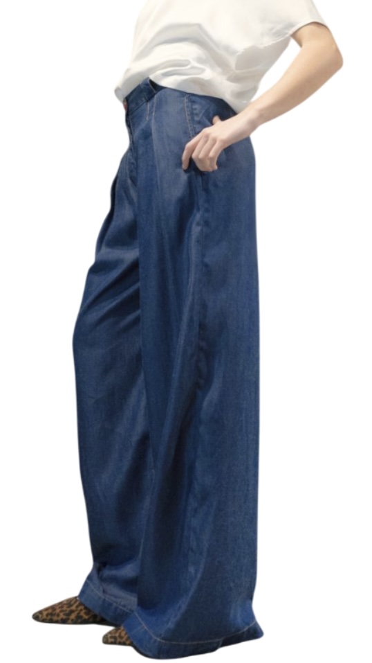 PANTALÓN PLEATS EN DENIM DE ALGODÓN ORGÁNICO GOTS